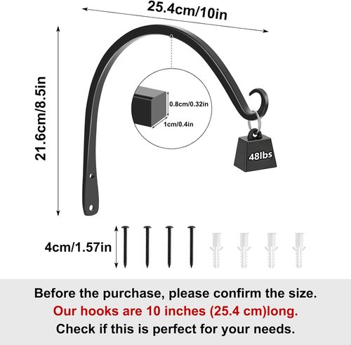Gtongoko 10-Inch Metal Plant Hangers - Durable Indoor/Outdoor Hooks for Hanging Plants, Bird Feeders & Lanterns | Black Finish