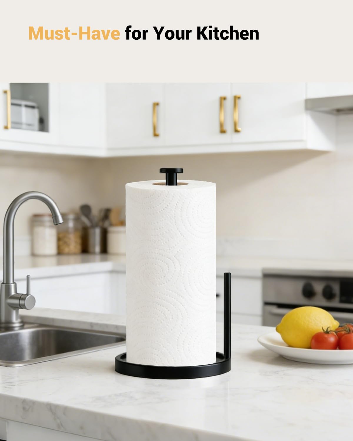 Swaitee Paper Towel Holder Countertop, Anti Slip Base, Black, Freestanding Paper Towel Roll Stand with Weighted Base for Kitchen Bathroom