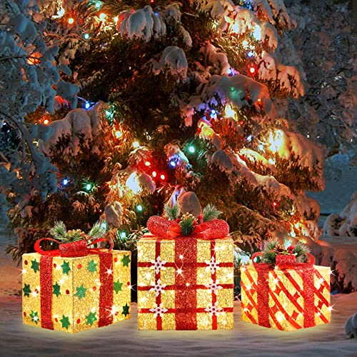 JustPRO Style 7 Ultra Large 15x13x10.5 Inches Lighted Gift Boxes Set of 3 91 LED Warm White