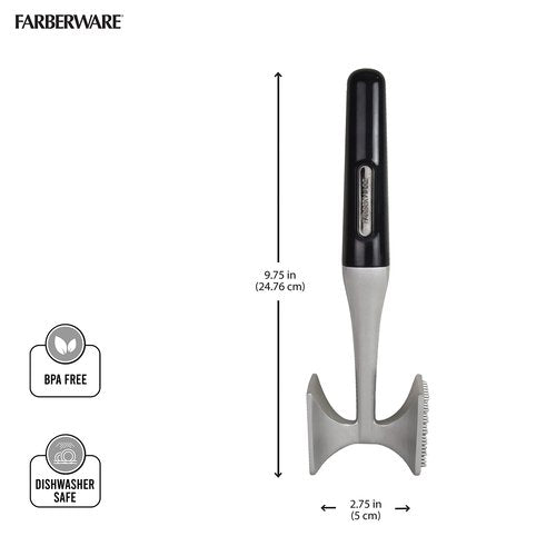 Farberware Professional Dual-Sided Rigid and Texture Stainless Steel Meat Tenderizer with Comfort Grip Handle, Great for Pounding Meat, Shellfish, Nuts, Dishwasher Safe, Black