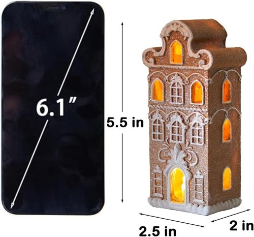 Cynkeyee Gingerbread House | Festive Indoor Christmas Decorations | 2.5" x 2" x 5.5" Resin Village Decor