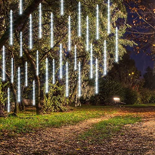 Dazzle Bright 864 LED Meteor Shower Rain Lights (White, 11.8 in, 24 Tubes) Waterproof Plug-in Xmas Decor