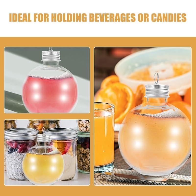 Cabilock 12 Clear Ornament Bottles with Silver Caps & Rings – Holiday Decorations