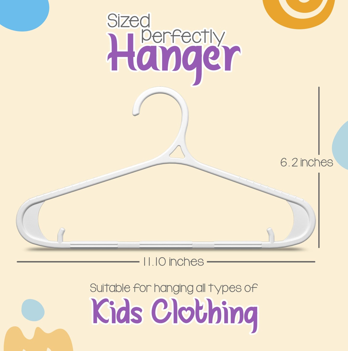 Utopia Home Kids Hangers 60 Pack - 11 Inch Plastic Baby Hangers for Closet - Childrens Hanger for Clothes & Infant Hanger for Closet - Non-Slip Shoulder Grooves, Strap Hooks & Pants Bar (White)