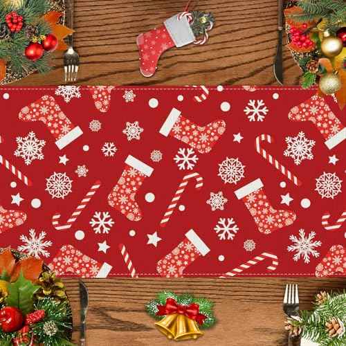 Christmas Table Runner£¬Red Table Runners with Snowflake Candy Prints Xmas Table Cloth Decorations and Supplies for Home Kitchen Dining Room Holiday Party Decor (Red-1, 13x72 Inches)