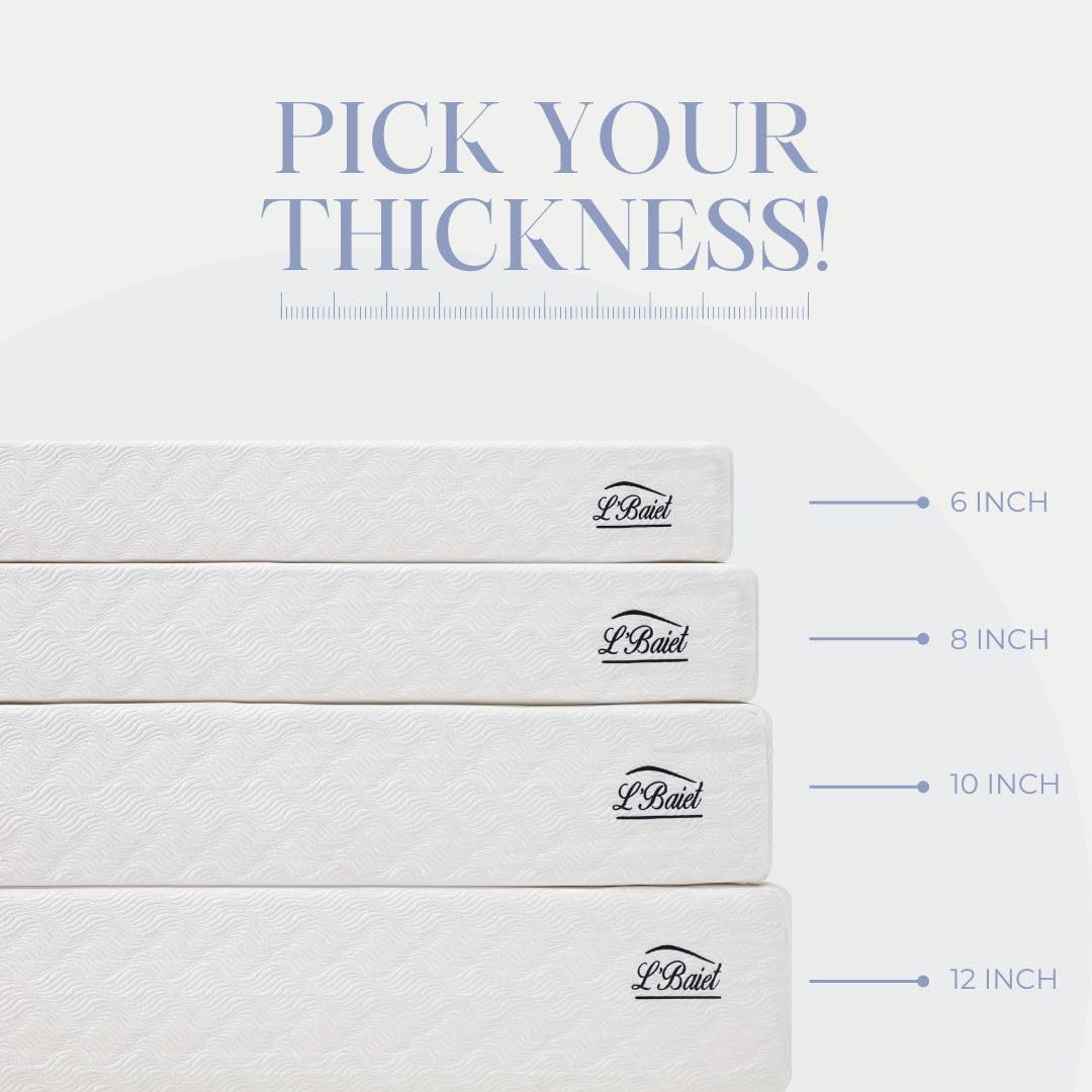 L’Baiet Twin Size Gel Memory Foam Mattress - 8 Inch Medium Firm | Breathable Cooling Technology & Pressure Relief