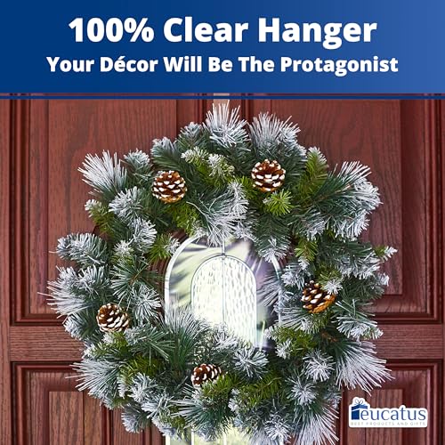 EUCATUS BEST PRODUCTS & GIFTS 1 Pack Clear Wreath Hangers for Doors - 12 Inch, No Scratch, Indoor & Outdoor, Fits 4mm+ Gap