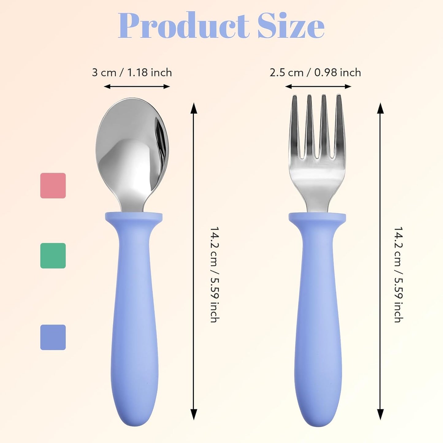 Pimoys Toddler Utensils Set - 6-Piece Forks & Spoons | Dishwasher Safe Stainless Steel with Plastic Handles