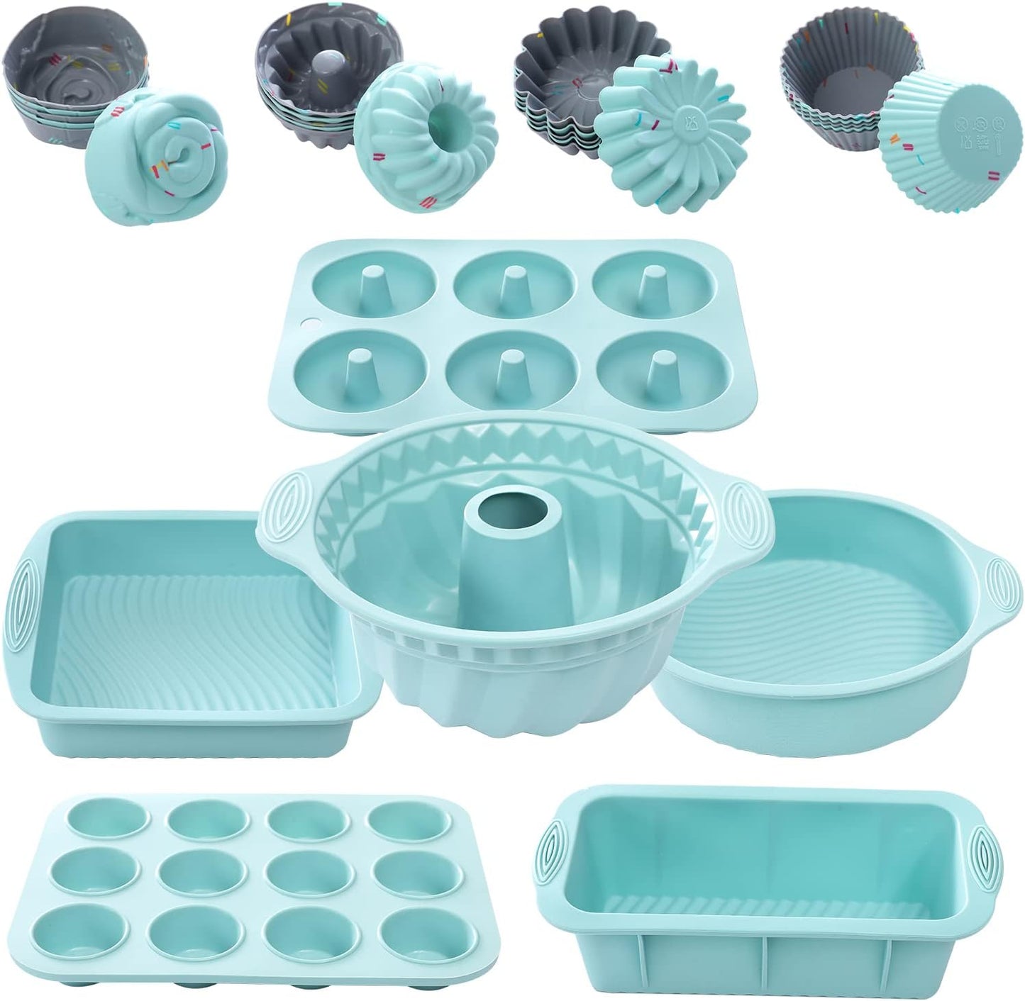 Skiennix Nonstick Silicone Bakeware Set - 30-Piece Baking Essentials with Cake Molds & Muffin Pans