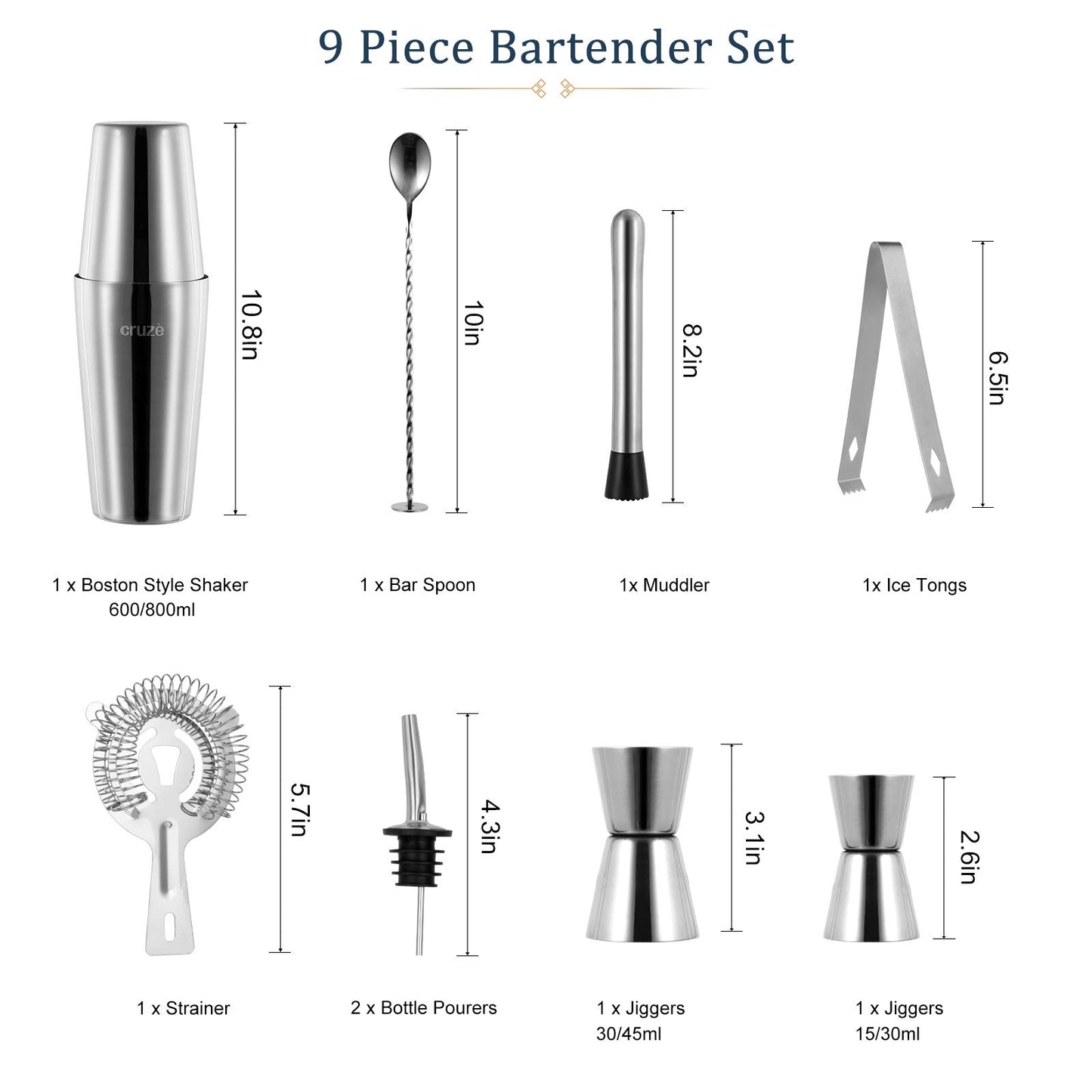 12-Piece Cocktail Shaker Set with Stand – 25oz Bartender Kit Including Shaker Jigger Muddler Bar Spoon Strainer Tongs 4 Pourers & Opener – Gift Box for Home Entertaining