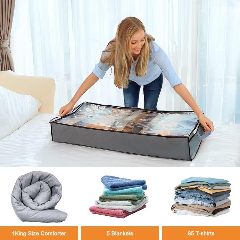 90L Under Bed Storage Containers by [Brand Name] - Foldable Organizers for Blankets, Towels & More | Grey, 4 Pack