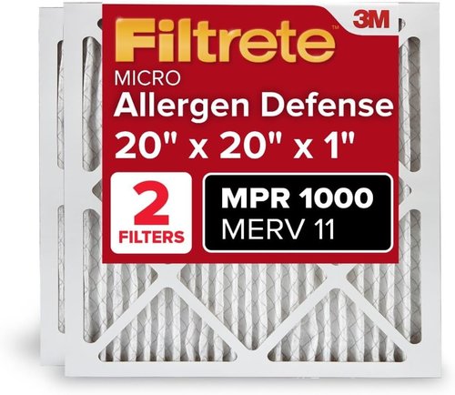 Filtrete 20x20x1 Air Filter - MERV 11 Micro Allergen Defense | 2-Pack Pleated HVAC Filters (Actual Size 19.72 x 19.72 x 0.84 in)