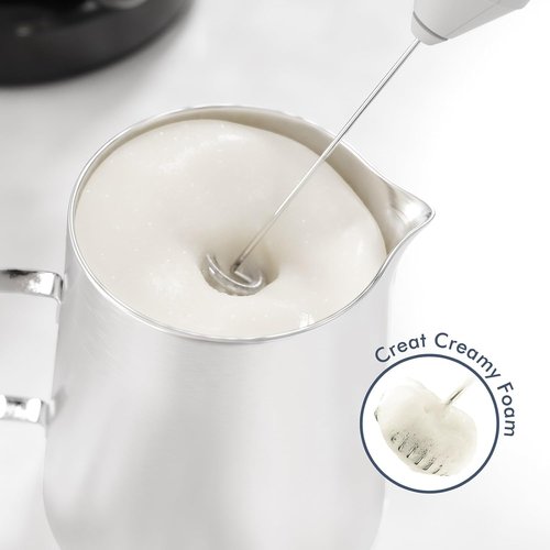 England Stories Electric Milk Frother - Handheld Battery Operated Whisk for Coffee, Cappuccino & Latte - Metal Blue