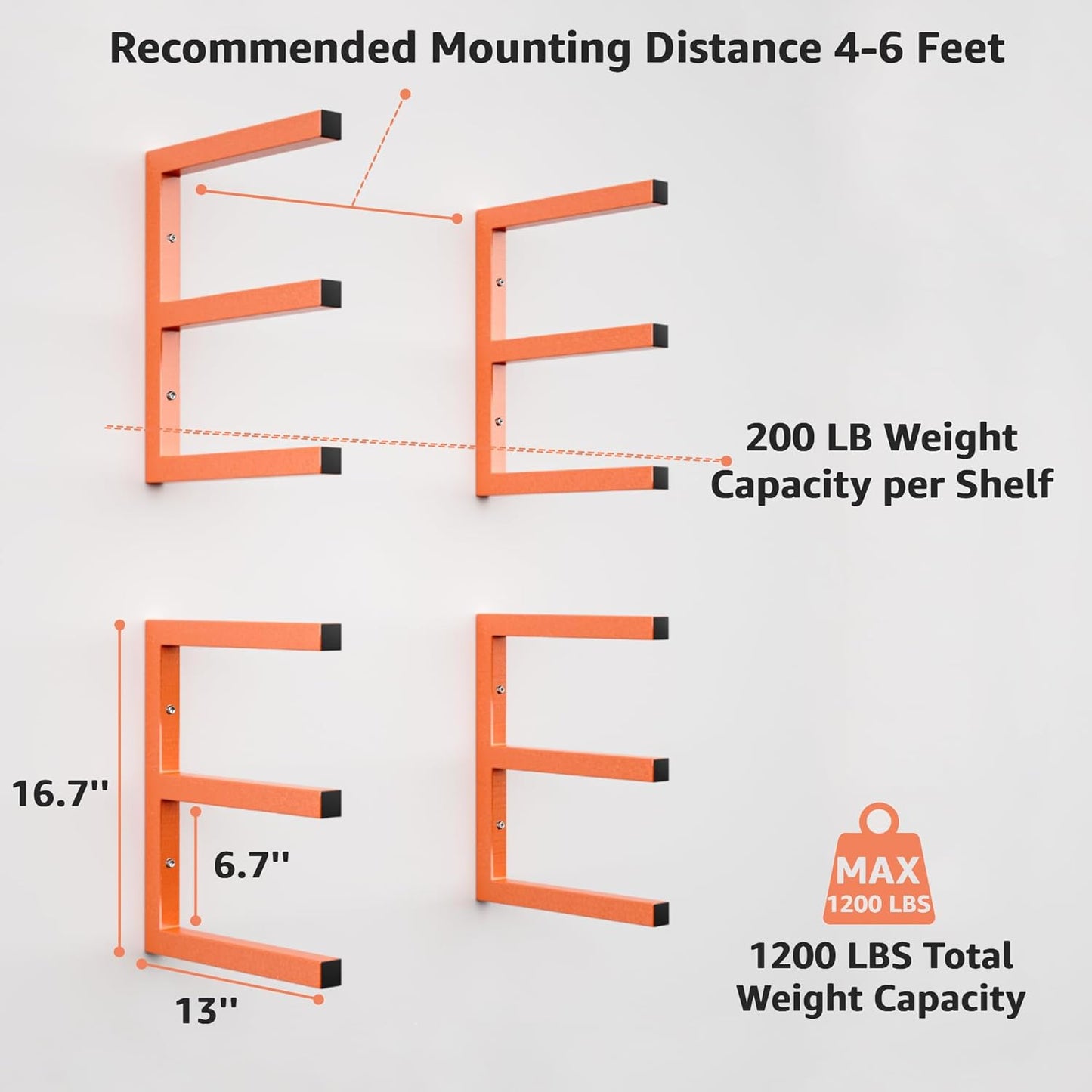 YYR Wood Organizer - Heavy Duty Metal Lumber Storage Rack | 6-Level Wall Mount Holds 1200 LBS - Orange