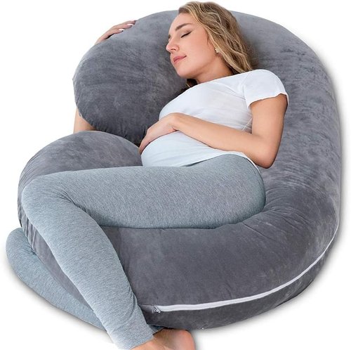 INSEN Pregnancy Pillow - C Shaped Maternity Pillow with Jersey Cotton Cover | Gray Color