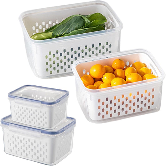 Skiennix 2-Pack Fruit Storage Containers - Removable Colanders, Dishwasher & Microwave Safe, Keeps Produce Fresh
