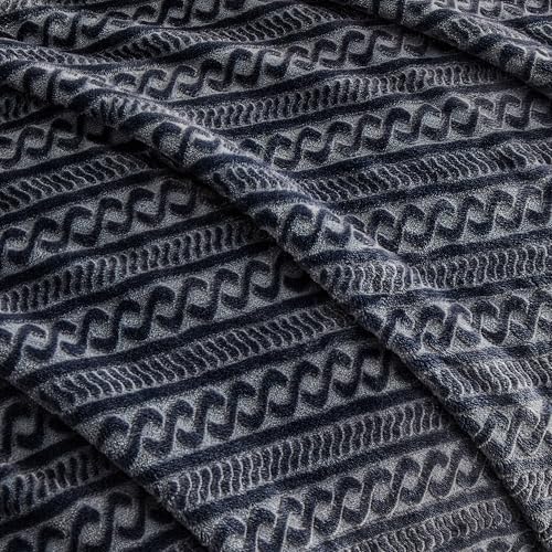 Oversized King Fleece Blanket 120x120 Inches Dark Grey Chain - Soft Cozy 3D Jacquard Bed Throw