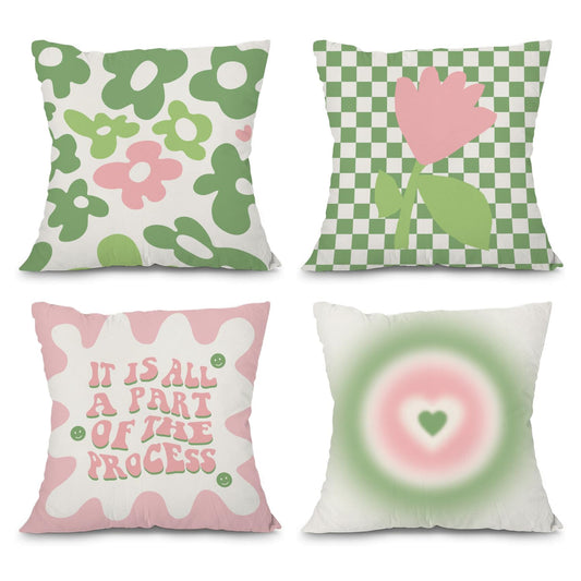 heilkee Danish Pastel Room Decor Aesthetic Sage Green and Pink Throw Pillow Covers Set of 4 Decorative Pillowcase Trendy Square Cushion Case for Living Room Girls Bedroom Dorm,18x18 Inches
