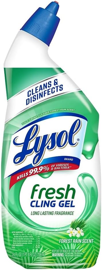 Lysol Toilet Bowl Cleaner Gel - Powerful Stain Removal & Disinfecting | Forest Rain Scent, 24oz