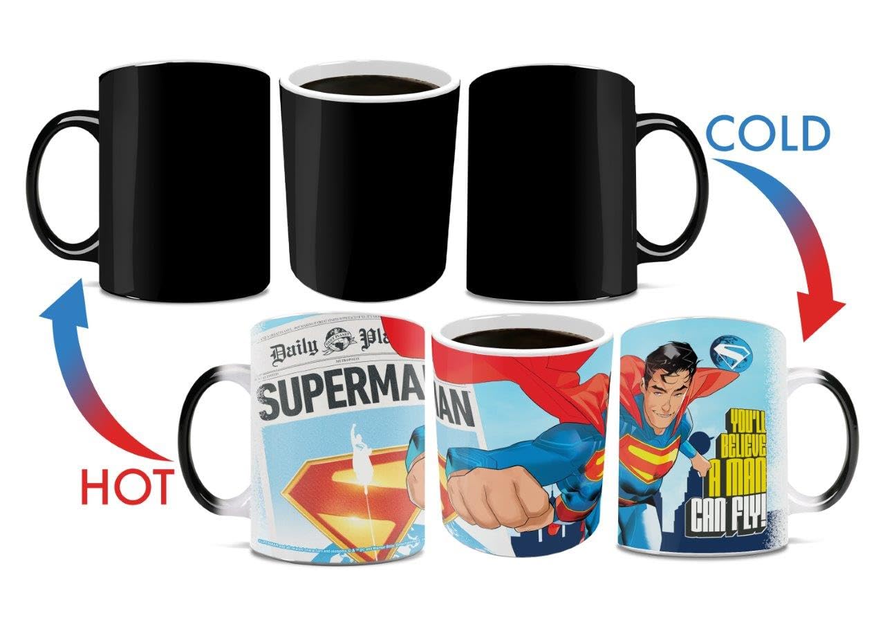 Morphing Mugs DC Comics – Superman (2025) – A Man Can Fly – 11 oz Heat Sensitive Mug – Ceramic Color Changing Coffee Tea Mug – Officially Licensed Man of Steel Collectible