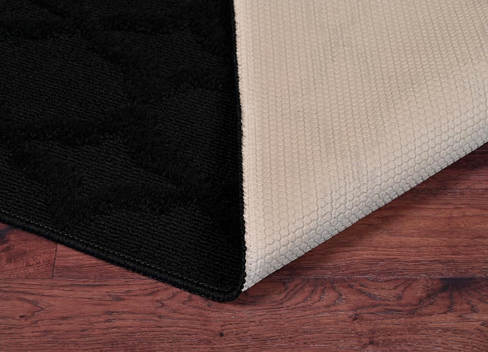Garland Rug Sparta Non Slip Polypropylene 6 Ft. X 9 Ft. Black Area Rug- Ideal for Living Rooms & Hallways, Stylish & Durable for High-Traffic Areas