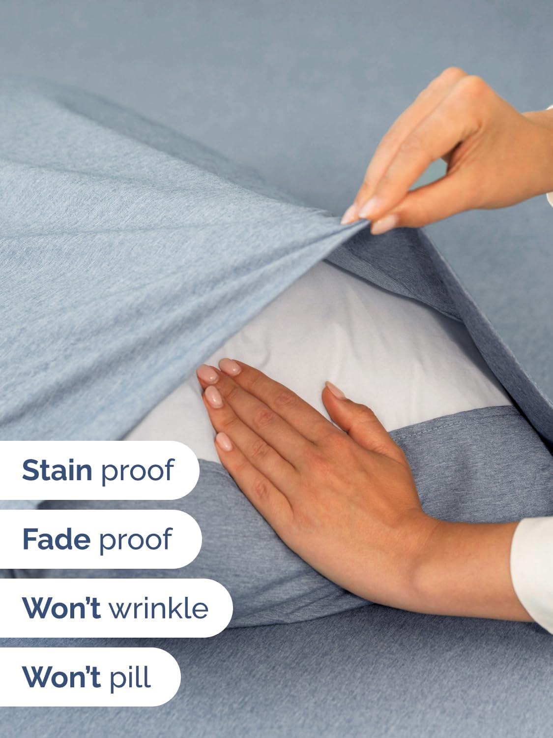 Skiennix Extra Deep Full Sheet Set - 6-Piece Breathable Cooling Bedding - Soft, Wrinkle-Free Heathered Blue
