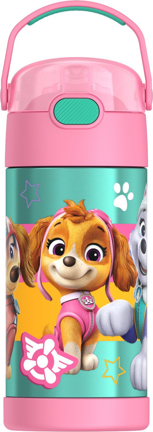 THERMOS FUNTAINER Water Bottle with Straw - 12 Ounce - Kids Stainless Steel Vacuum Insulated Water Bottle with Lid, Paw Patrol Girl