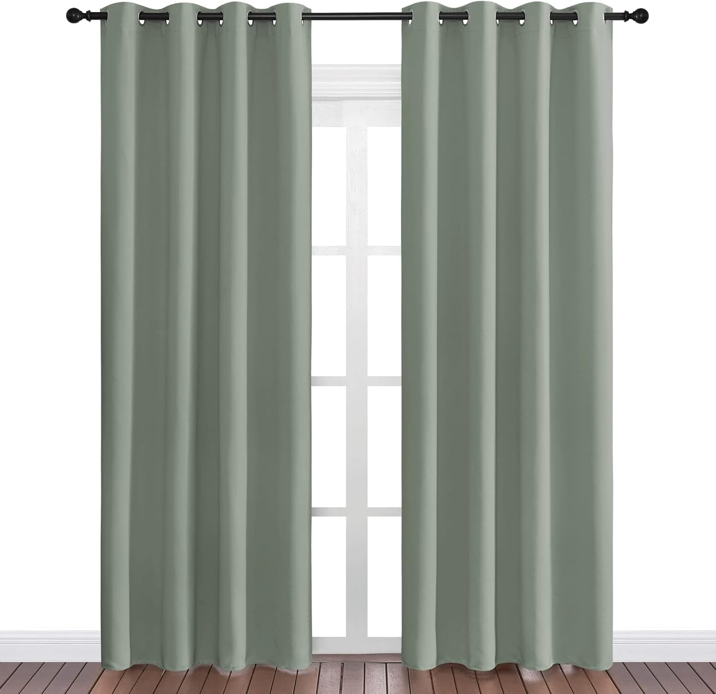 NICETOWN Greyish Green Blackout Curtains - 86" Long, Sound Reducing & Heat Blocking | 55" Wide, 2 Panels