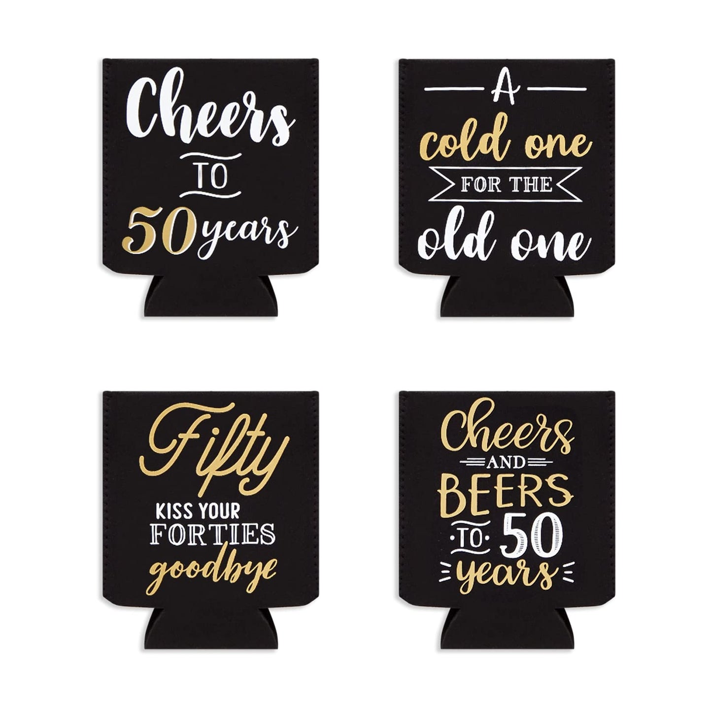Sparkle and Bash 50th Birthday Can Cooler Sleeves - Medium, Black & Gold, 12-Pack - Insulated Neoprene Holder for 12 Oz Cans, 50th Birthday Party Favors & Decorations