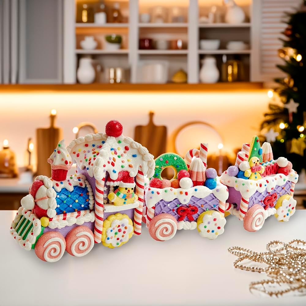 Kurt Adler 14.4-Inch Claydough Train Set - Charming Holiday Decor for Kids & Collectors