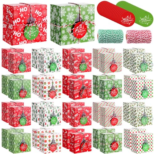 Glenmal 100 Christmas Bakery Cookie Cupcake Gift Boxes with Windows & Labels