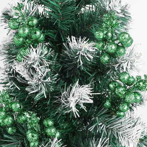 DIYASY Green Glitter Berry Stems,20Pcs Artificial Xmas Picks and Sprays Christmas Tree Filler Branches Ornaments Holiday Wreath Garland Decorations Home D?cor 7.8 Inch