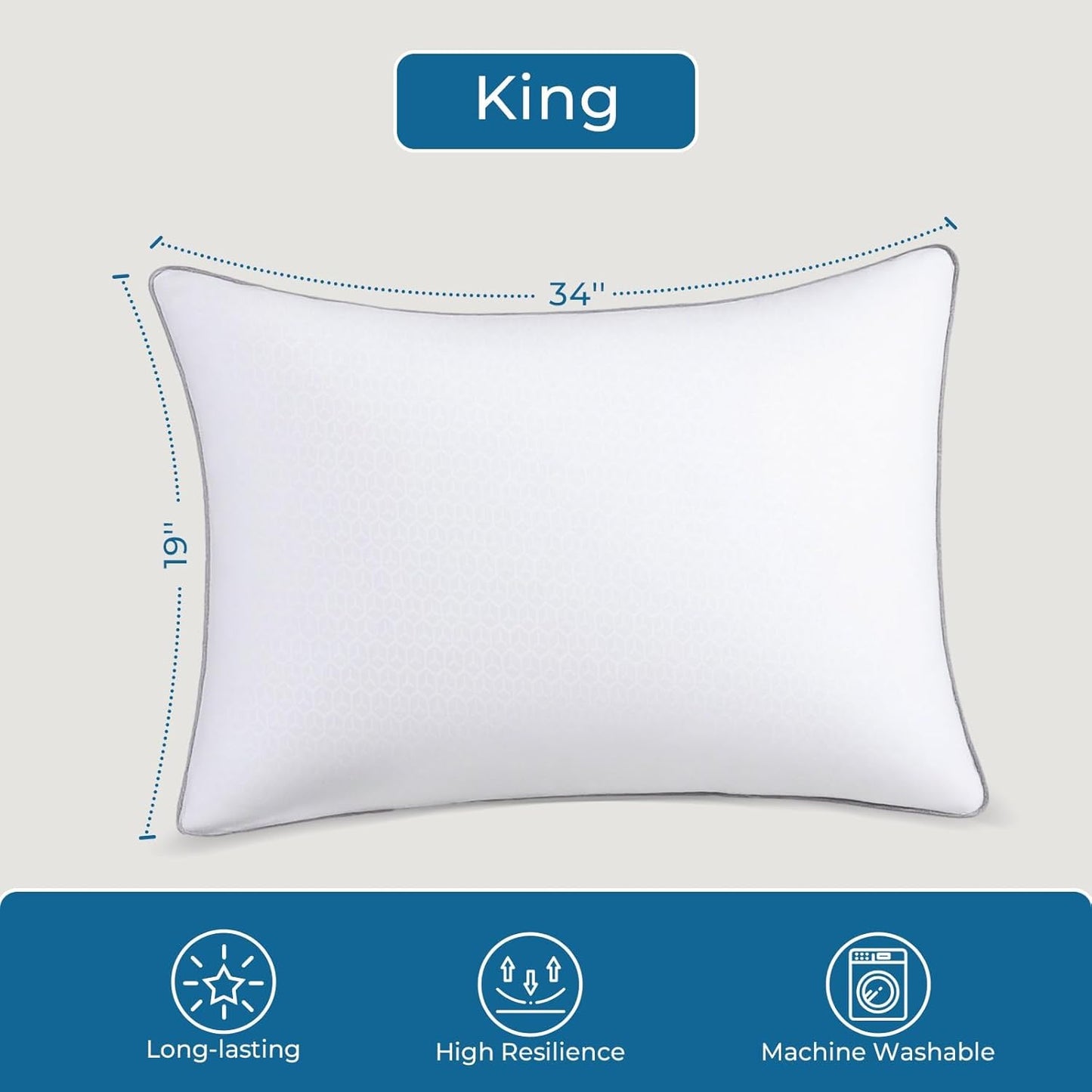 Sasttie King Size Pillows - Set of 4 Supportive Down Alternative for All Sleep Positions | Oeko-Tex Certified, Machine Washable