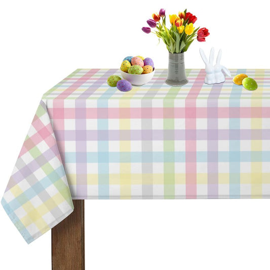 Spring Tablecloth Colorful Checkered Rainbow Plaid Table Cloths 60 Inch X 84 Inch Rectangle Easter Summer Watercolor Buffalo Check Plaid Spill Proof Table Covers for Kitchen Party Dinner Decoration