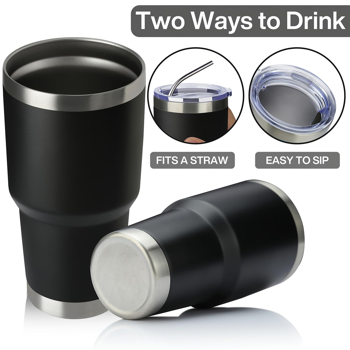 MEWAY 30oz Insulated Tumbler With Lids and Straws,Stainless Steel Double Vacuum Coffee Tumbler Cup, Brush, Durable Powder Coated Coffee Cup for Cold & Hot Drinks(Black,8 PACK)