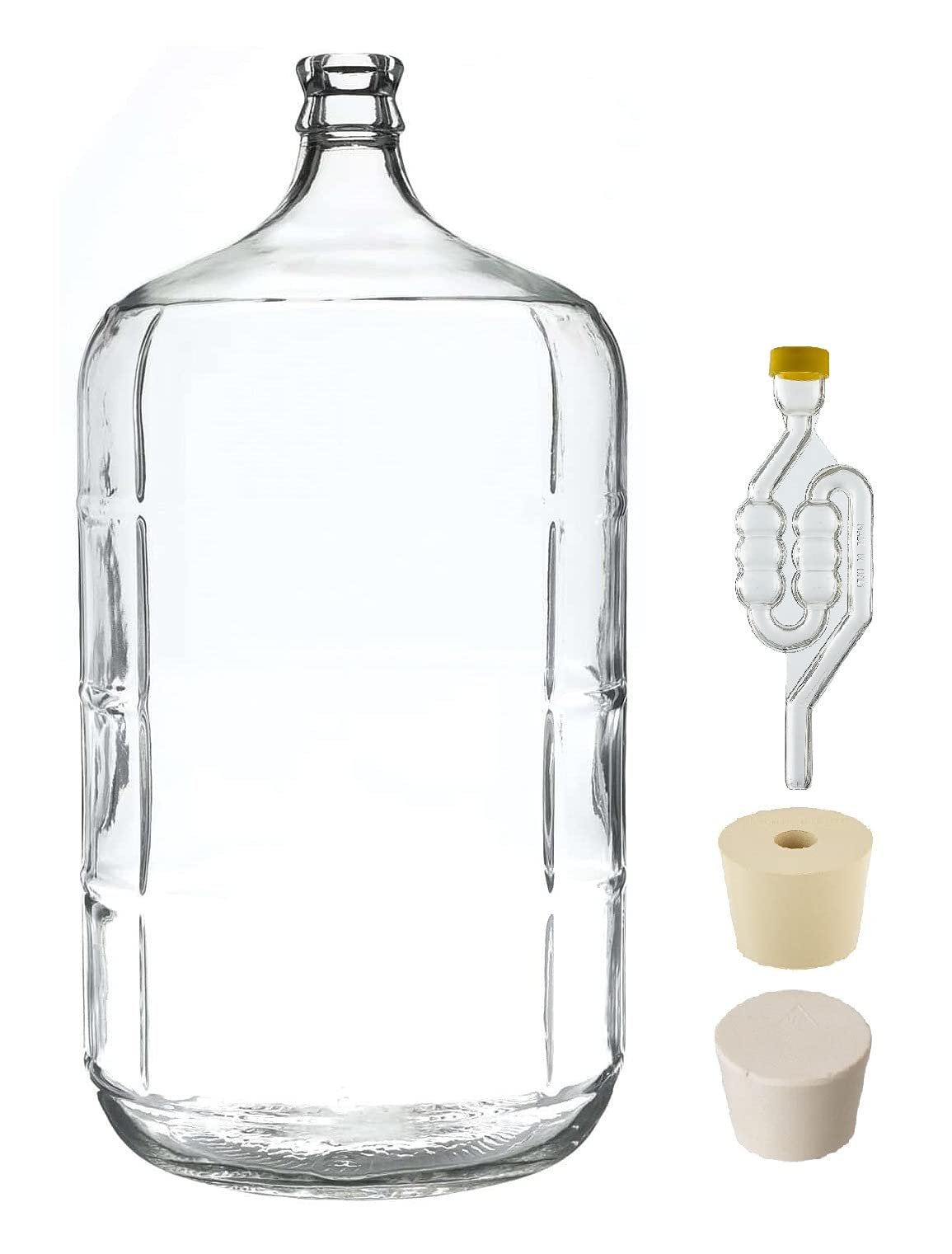 North Mountain Supply 6 Gallon Italian Glass Carboy Fermenting Jug - With Drilled & Undrilled Rubber Stoppers and 6-Bubble Airlock