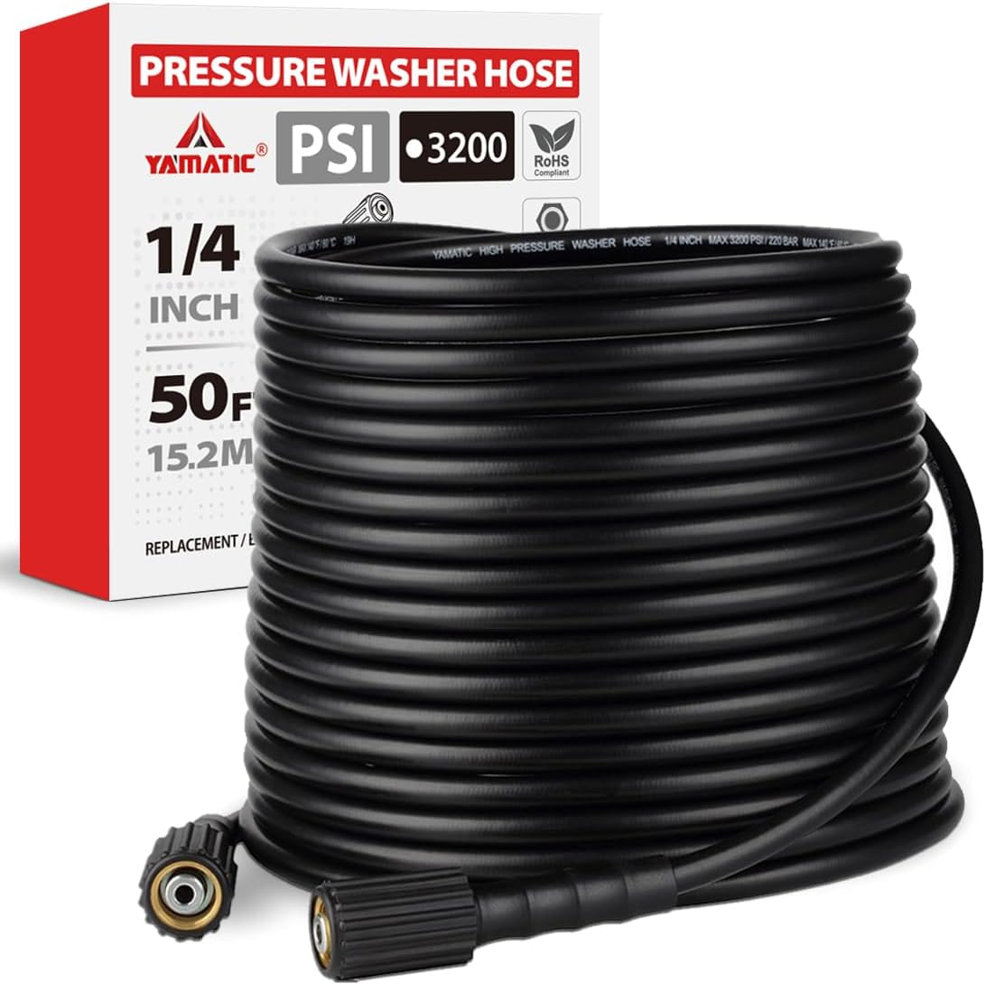 YAMATIC Pressure Washer Hose - 50FT x 1/4" Kink Resistant | 3200 PSI Upgrade with M22-14mm Brass Fittings for Ryobi, Troy Bilt, Greenworks, CRAFTSMAN
