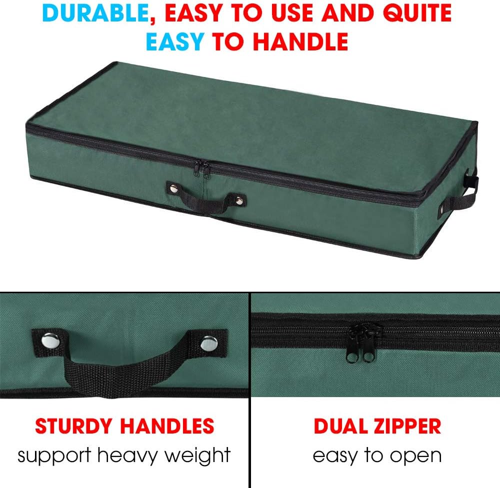 Primode Wrapping Paper Storage Container - Under Bed Organizer for 30-Inch Rolls | 31”x13.5”x4.5” | Durable 600D Oxford Material | Includes Pockets for Ribbons and Bows (Green)