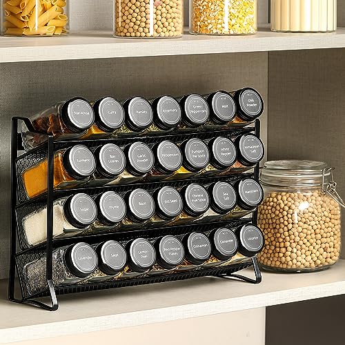 AOZITA Black Spice Rack Organizer with 28 Jars, Labels & Funnel - Kitchen Storage
