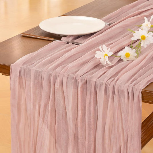 Socomi 6pcs Pink Cheesecloth Table Runner Summer Boho Rustic Gauze Dusty Pink Farmhouse 120 inch 10FT Cheese Cloth Sheer Runner for Wedding Party Baby Shower Birthday Home Decor