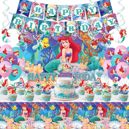 Little Mermaid Birthday Party Decorations Set with Banner Backdrop Balloons & Toppers