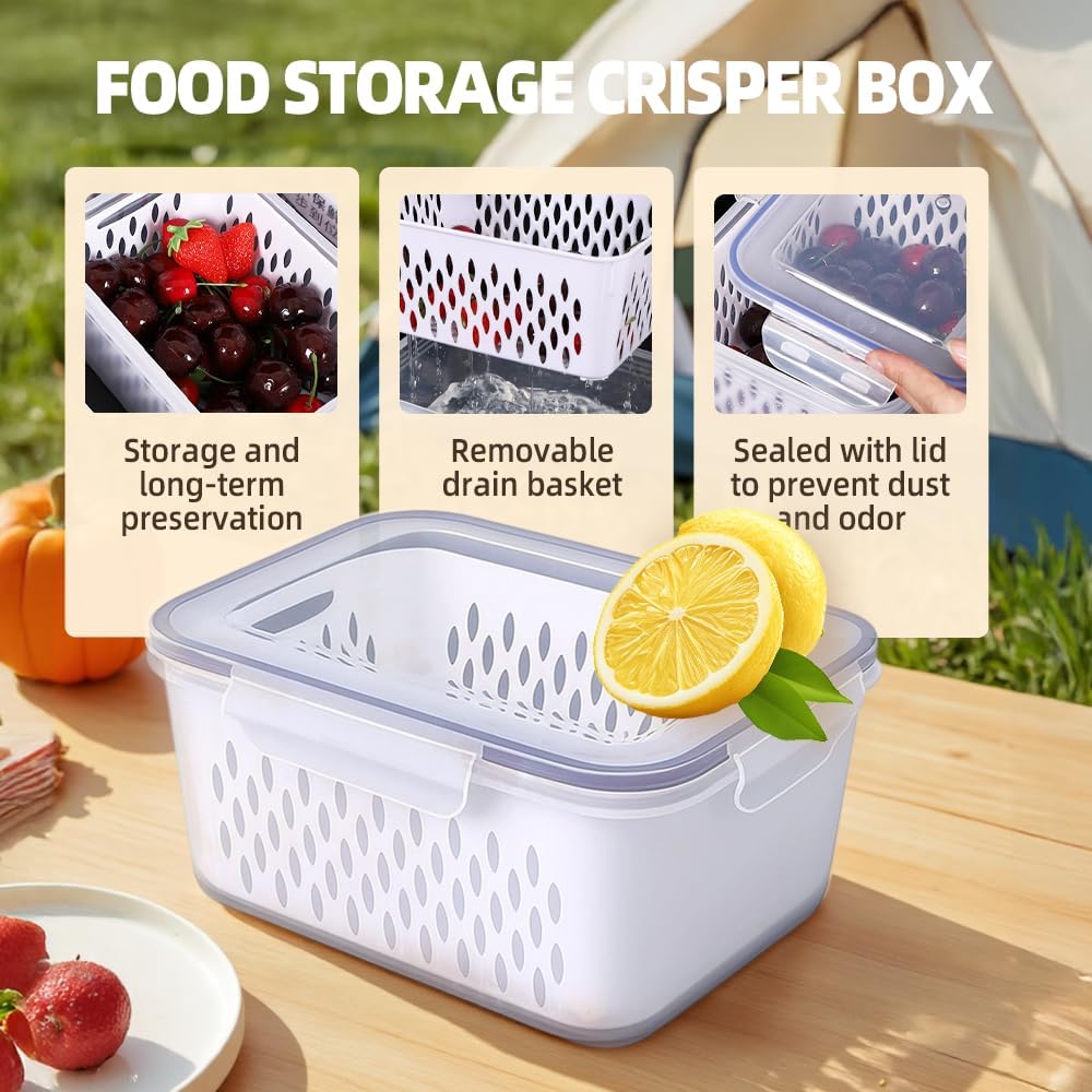 Transparent Fruit Storage Containers by [Brand Name] - Leak-Proof, Removable Colander Set for Berries & Vegetables - 3 Pcs (Grey)