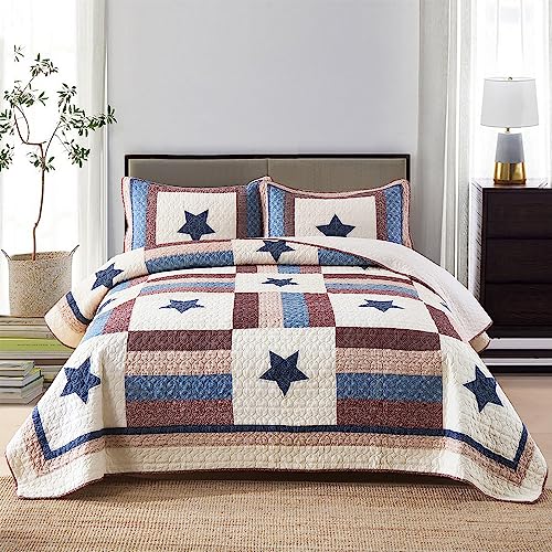 VISIMISI Star Pattern Reversible Cotton Quilt Set King Size Boy Bedroom All Season