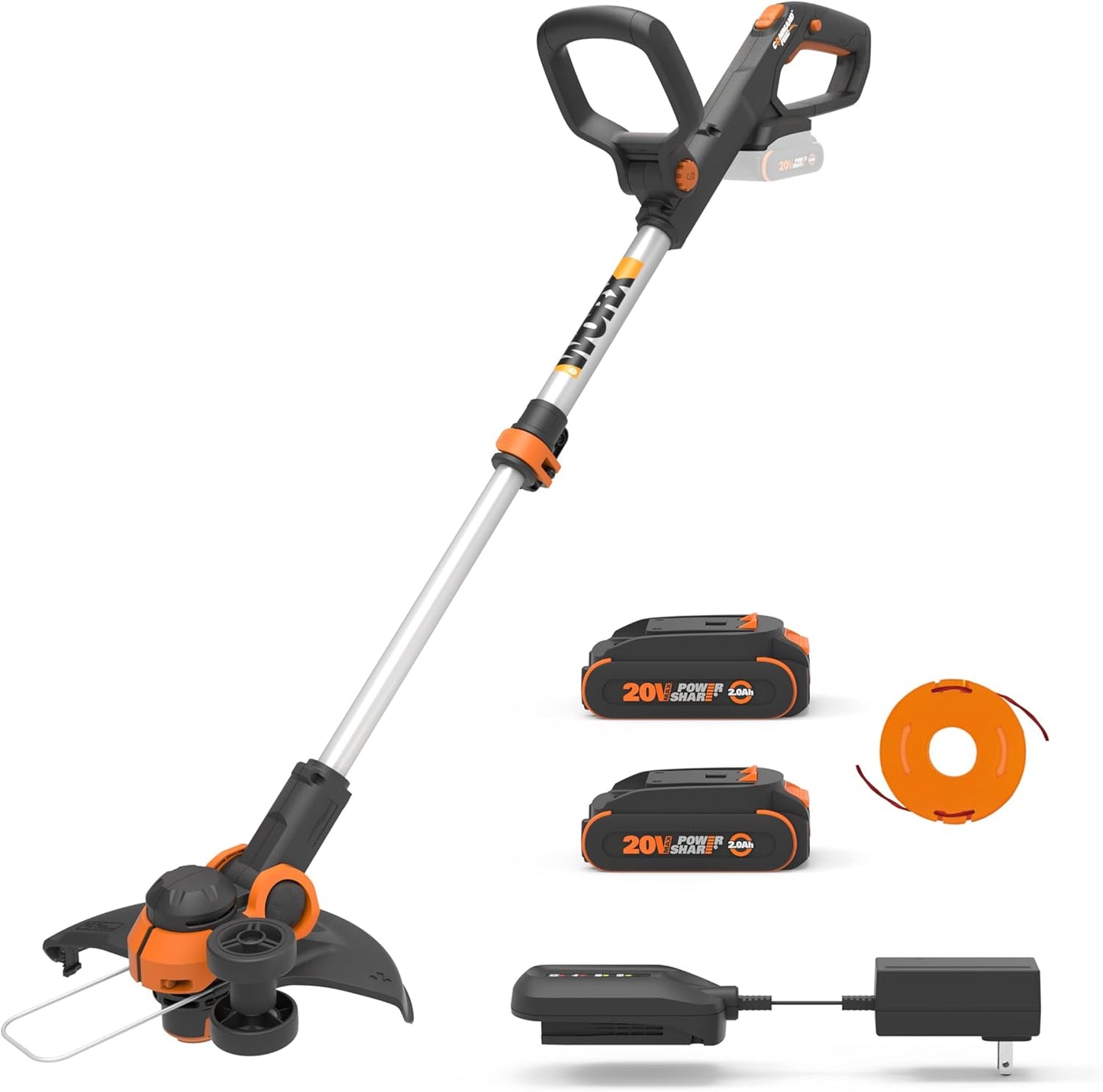 WORX 12'' Cordless String Trimmer & Lawn Edger - Lightweight 20V Weed Wacker with 90° Pivoting Head & 2 Batteries