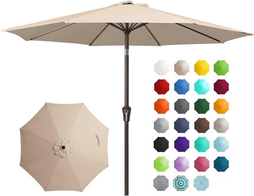 JEAREY 9FT Outdoor Patio Umbrella - UV Protection & Waterproof with Push Button Tilt | Beige