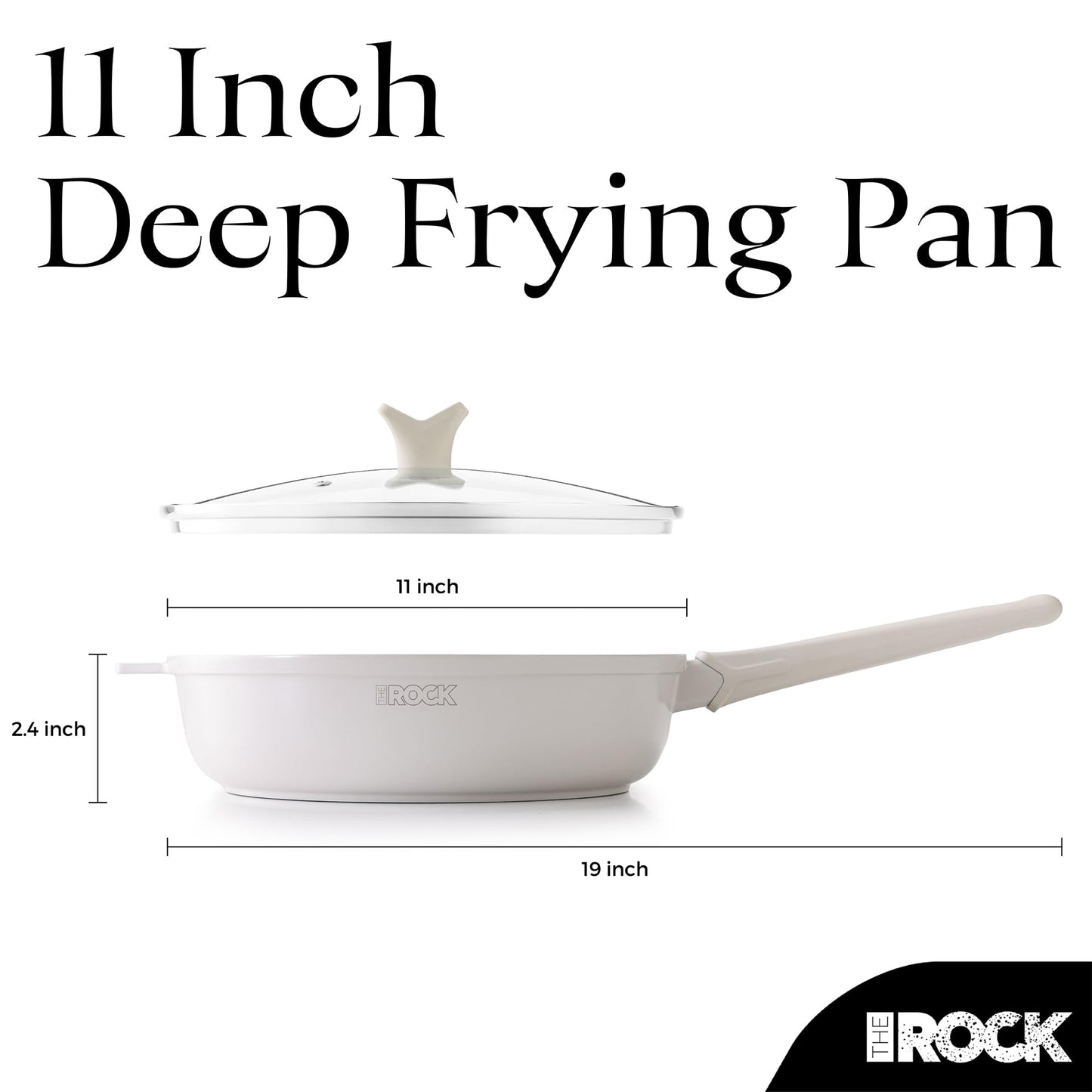 THE ROCK SOHO 4 Qt Nonstick Deep Frying Pan Skillet with Glass Lid, 11 Inch Large Deep Frying Pan, Ceramic Non Toxic Skillet with Heat-Resistant Handle, PFOA & PFAS Free, Oven & Dishwasher Safe, Cream