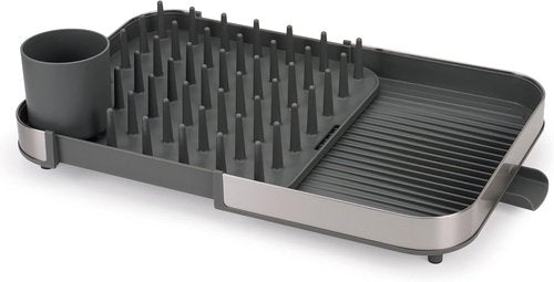 Joseph Joseph Duo Dish Drying Rack - Expanding Design with Removable Silverware Holder & Draining Spout, Stainless Steel