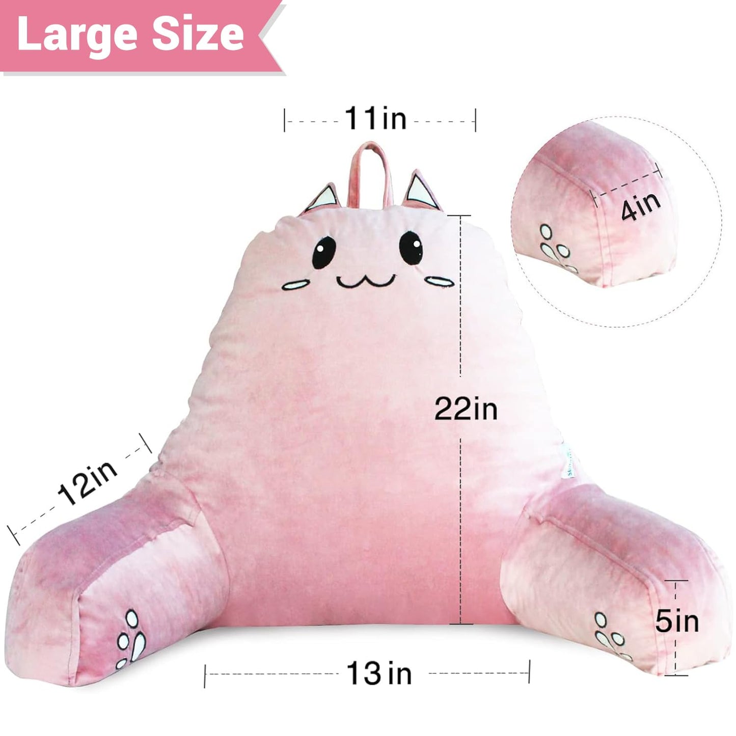 SUNSIDE Kitty Reading Pillow,Detachable Back with Arms for Sitting Up Bed