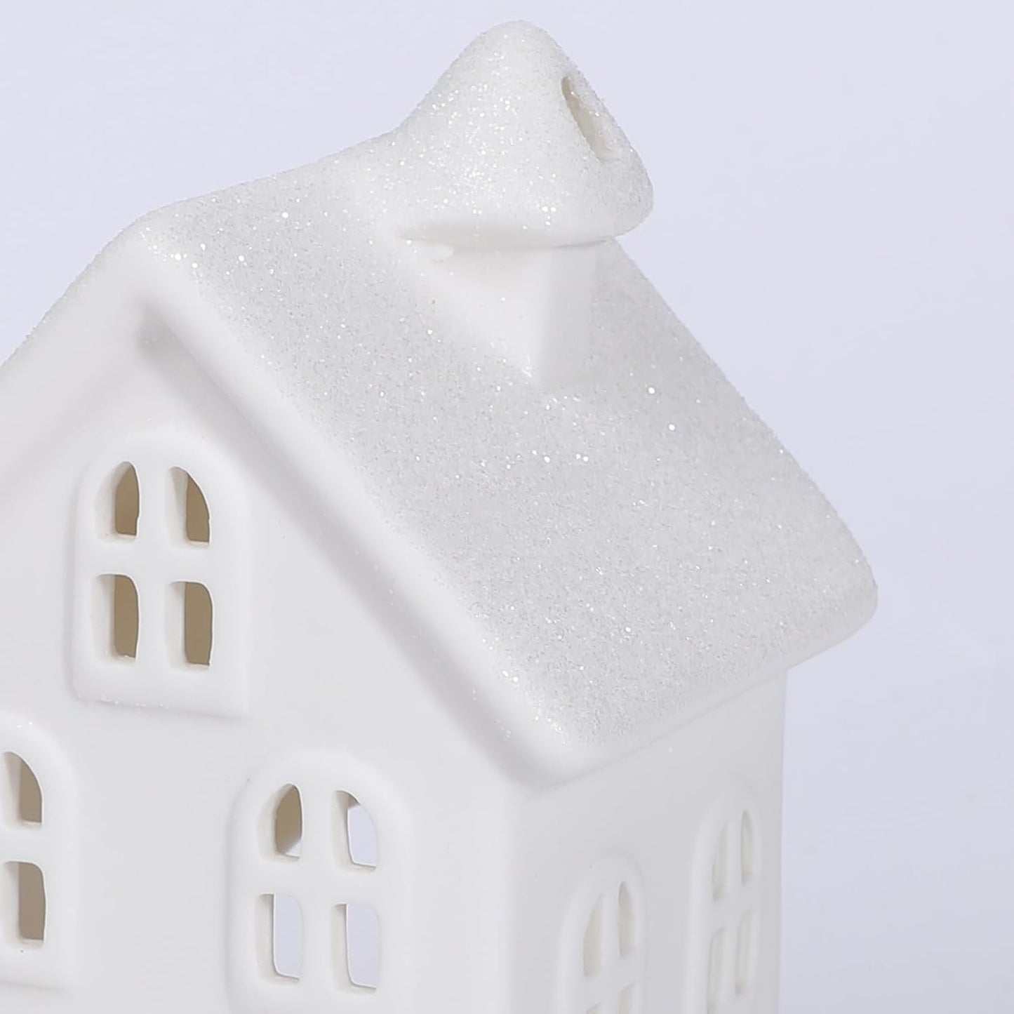 Regine Switzerland Light Up Christmas Village Set - 4 Ceramic Houses & 5 Xmas Trees | Winter White Decor