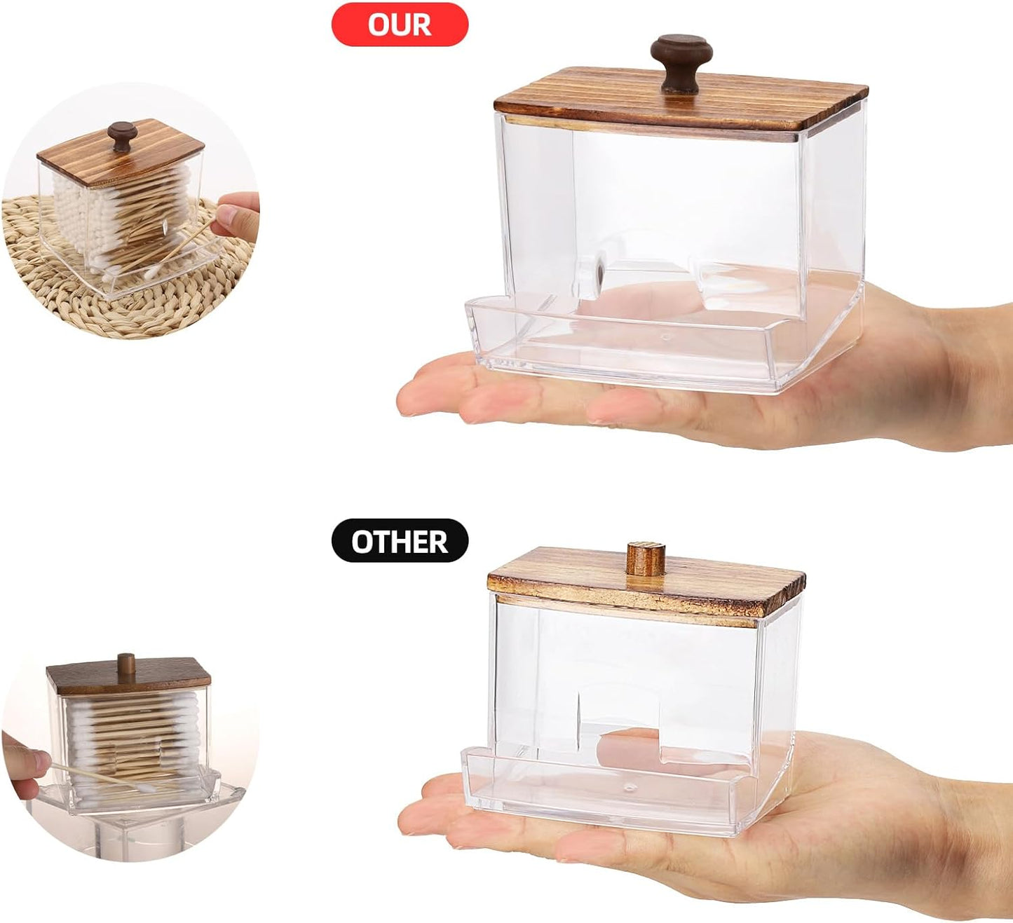 Tbestmax Qtip Holder Dispenser - 10oz Clear Bathroom Organizer for Cotton Balls, Swabs & Floss
